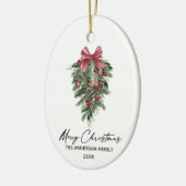 Elegante Aquarellkiefern Kalligraphie Weihnachten Keramik Ornament (Links)