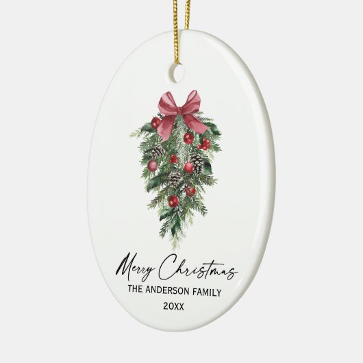 Elegante Aquarellkiefern Kalligraphie Weihnachten Keramik Ornament (Links)