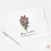 Elegante Aquarellkiefern Kalligraphie Weihnachten Quadratischer Aufkleber (Umschlag)