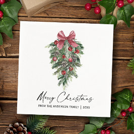 Elegante Aquarellkiefern Kalligraphie Weihnachten Serviette