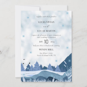 Elegante Aquarellkirche Winterhochzeit Einladung