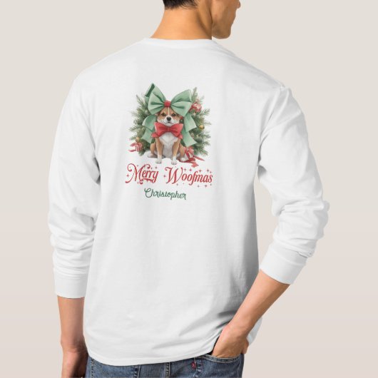 Elegante Aquarellkorgi mit Weihnachtsbogen T-Shirt (Rückseite)