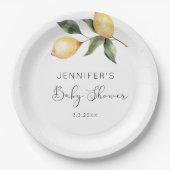 Elegante Aquarelllemon-Babydusche Pappteller (Vorderseite)