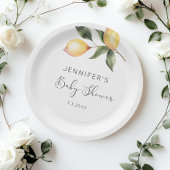 Elegante Aquarelllemon-Babydusche Pappteller