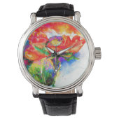 Elegante Aquarellmalerei mit rotem Blumen Armbanduhr (Vorderseite)