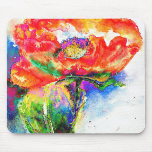Elegante Aquarellmalerei mit rotem Blumen Mousepad
