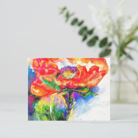 Elegante Aquarellmalerei mit rotem Blumen Postkarte (Stehend Vorderseite)