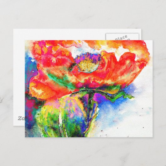 Elegante Aquarellmalerei mit rotem Blumen Postkarte (Vorne/Hinten)