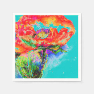 Elegante Aquarellmalerei mit rotem Blumen Serviette