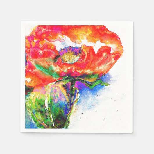 Elegante Aquarellmalerei mit rotem Blumen Serviette (Vorderseite)