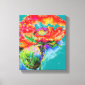 Elegante Aquarellmalerei mit roter Blüte aquamarin Leinwanddruck (Vorderseite)