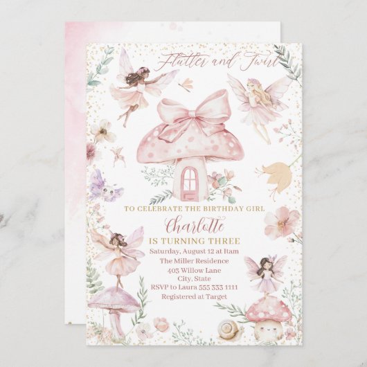 Elegante Aquarellmärchen machen drei Geburtstage Einladung (Vorne/Hinten)