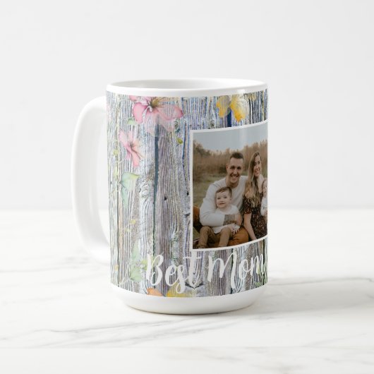 Elegante Aquarellorange-Wildblumen Barnwood Mama Kaffeetasse (Vorderseite Links)