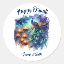 Elegante Aquarellpfeife Diwali Runder Aufkleber