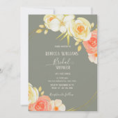 Elegante Aquarellpfirsich Rose & Sage Grün Einladung (Vorderseite)