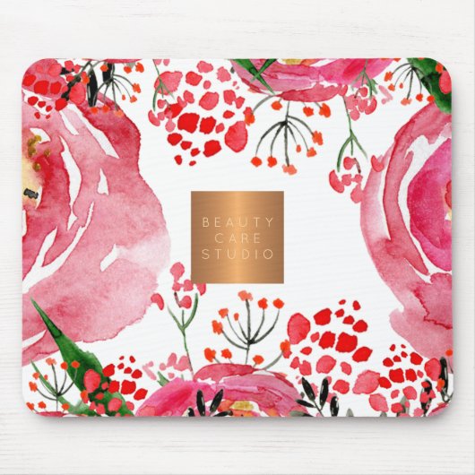 Elegante Aquarellpinkerbäume aus metallischem Kupf Mousepad (Vorne)