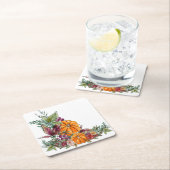 Elegante Aquarellpumpen Herbstnoten Blume Rechteckiger Pappuntersetzer (Vor Ort)