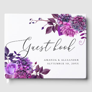 Elegante Aquarellschrift lila Blumenschrift Hochze Gästebuch