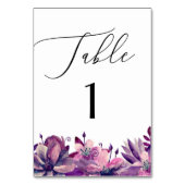 Elegante Aquarellschrift lila Blumenschrift Hochze Tischnummer (Rückseite)