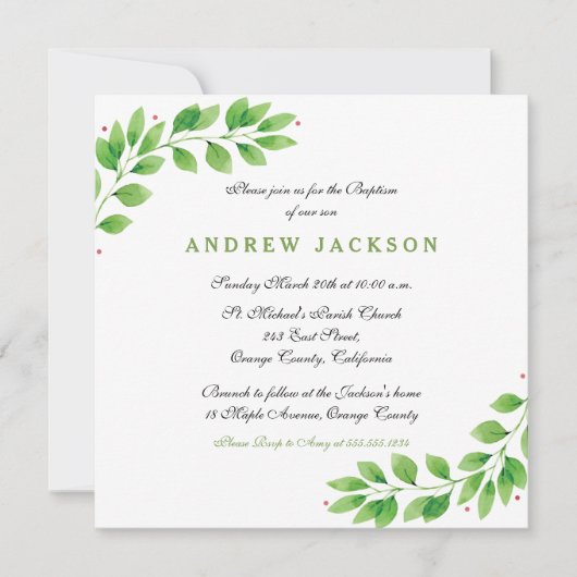 Elegante Aquarelltaufe/Christening Einladung (Vorderseite)