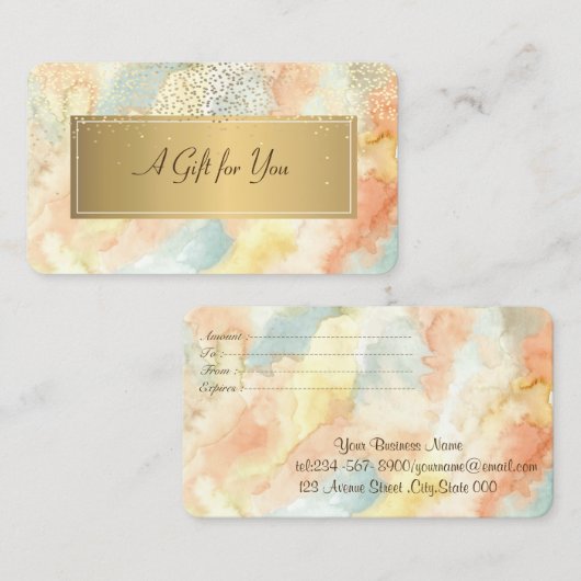 Elegante Aquarelltuch, Rahmen, Gold Confetti Rabattkarte (Vorne/Hinten)