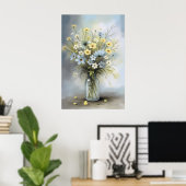 Elegante Aquarellvase mit weich blühender Touch Poster (Heimbüro)
