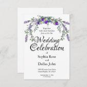 Elegante Aquarellvioletten und Lavendelhochzeit Einladung (Vorne/Hinten)