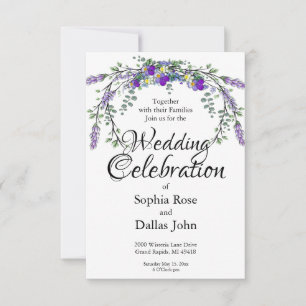 Elegante Aquarellvioletten und Lavendelhochzeit Einladung