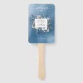 Elegante Aquarellzeitlinie und Willkommensblauer Fächer (Rückseite)