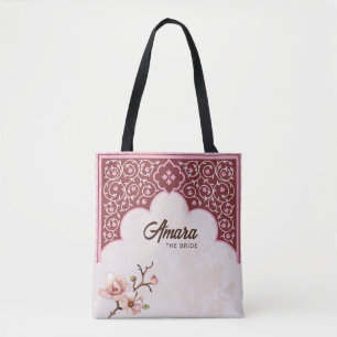 Elegante Arabesque Floral Tote Bag Maroon Arch Tasche