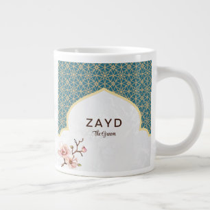 Elegante Arabesque Hochzeitstasse   Tief Türkis &  Jumbo-Tasse