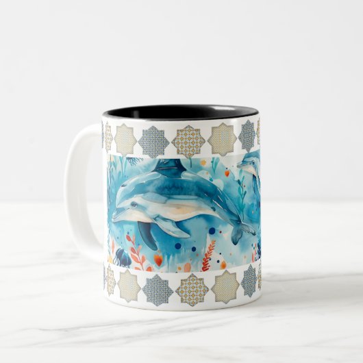 Elegante Arabesque Tile Pattern Tasse" Zweifarbige Tasse (Vorderseite Links)