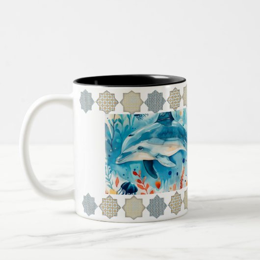 Elegante Arabesque Tile Pattern Tasse" Zweifarbige Tasse (Links)
