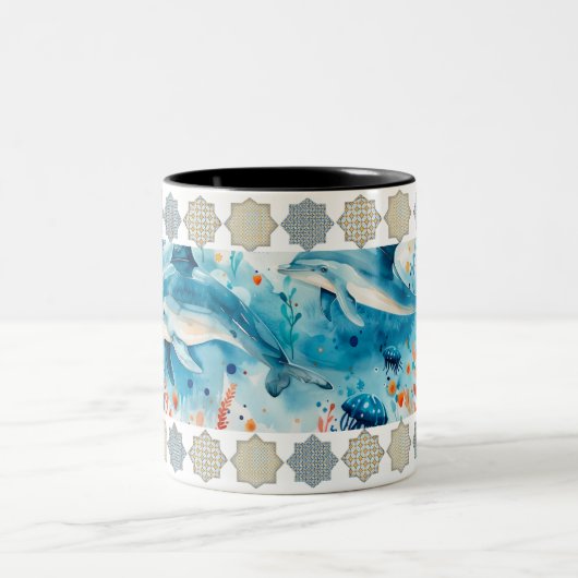 Elegante Arabesque Tile Pattern Tasse" Zweifarbige Tasse (Mittel)