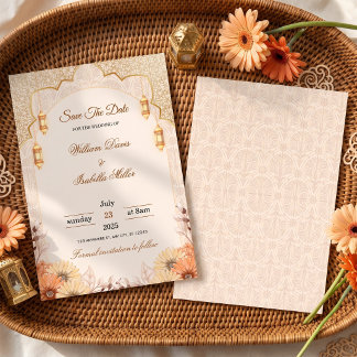 Elegante arabische Laterne Blumige Save The Date Einladung