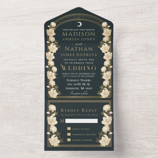 Elegante Arch Art Nouveau Hochzeit All In One Einladung (Innen Boden)