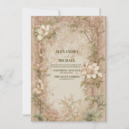 Elegante Arch Art Nouveau Hochzeit Einladung (Vorderseite)