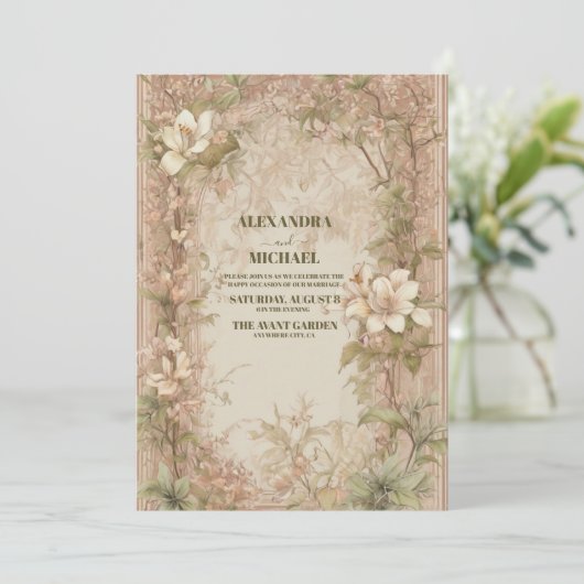 Elegante Arch Art Nouveau Hochzeit Einladung (Stehend Vorderseite)