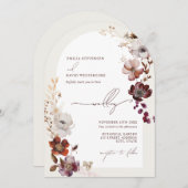 Elegante Arch Burgund Blumenhochzeit Einladung (Vorne/Hinten)
