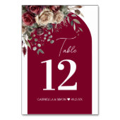 Elegante Arch Burgund & Cream Rose Hochzeit Tischnummer (Vorderseite)