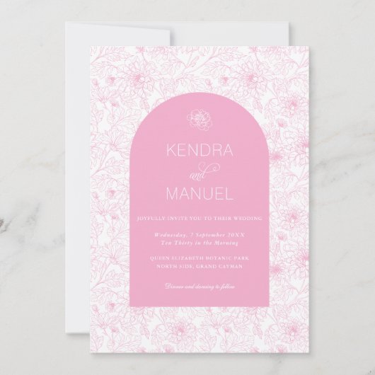 Elegante Arch Floral Toile Rosa Hochzeit Einladung (Vorderseite)