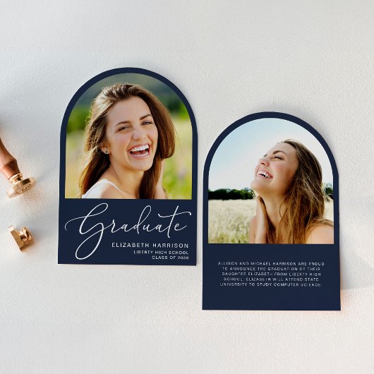 Elegante Arch Foto Blaue Abschluss Ankündigung