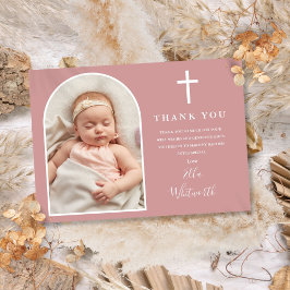 Elegante Arch-Foto Dusty Rose Pink Taufe Dankeskarte