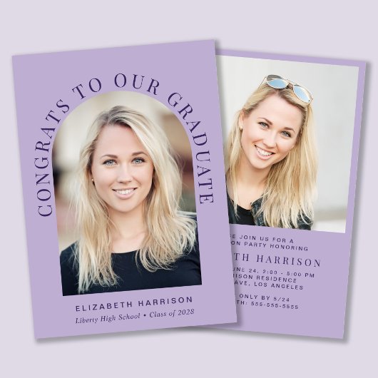 Elegante Arch Foto Lavender Graduation Party Einladung