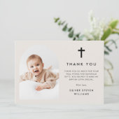 Elegante Arch Foto Taufe Dankeskarte (Stehend Vorderseite)