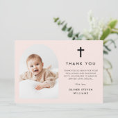 Elegante Arch Foto Taufe Dankeskarte (Stehend Vorderseite)