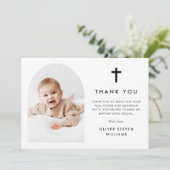 Elegante Arch Foto Taufe Dankeskarte (Stehend Vorderseite)