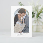 Elegante Arch Liebe und Dank 2 Foto Hochzeit Dankeskarte (Stehend Vorderseite)