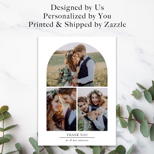 Elegante Arch Multi Foto Collage Hochzeit Dankeskarte