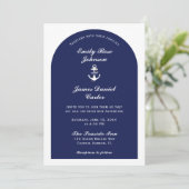 Elegante Arch Navy & White Nautical Wedding Einladung (Stehend Vorderseite)
